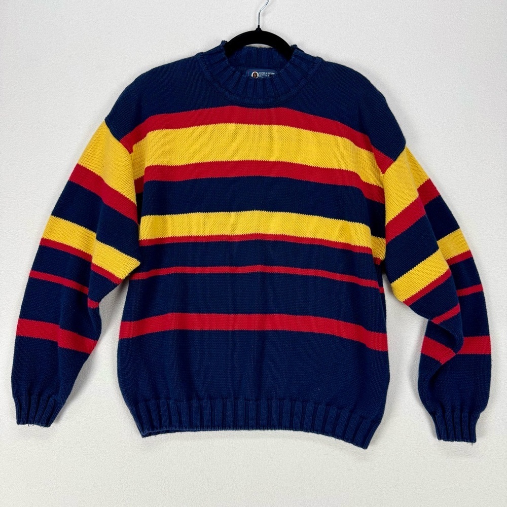 90's Vintage Muskoka Lakes Striped Knit Sweater Ramie/Cotton Blend